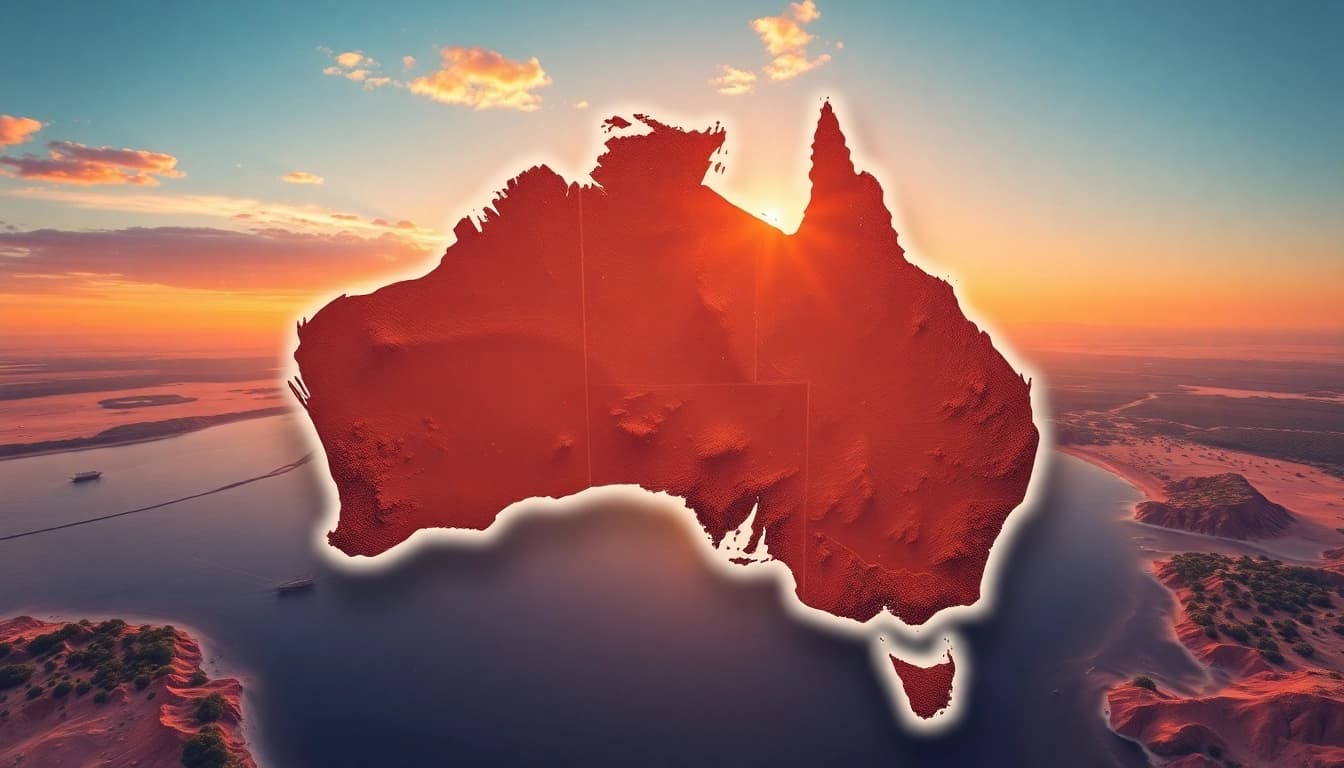 Visualize the diversity of landscapes across Australia highlighting deserts, beaches, and forests.