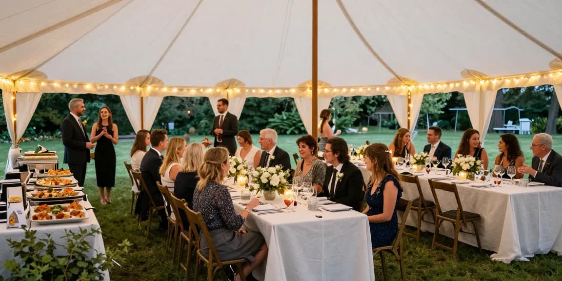 Stunning marquee hire London wedding scene with elegant decorations and guests celebrating.