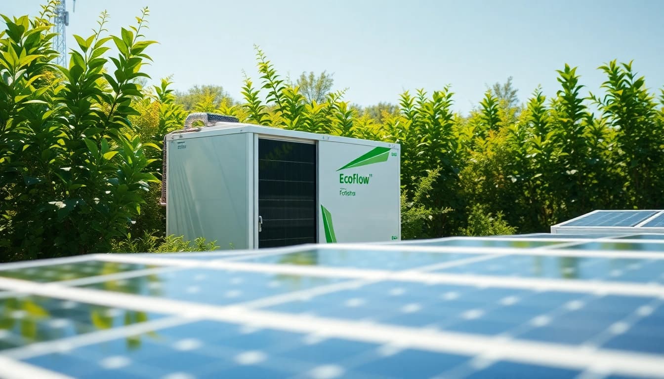 EcoFlow power station showcased in a vibrant outdoor setting, emphasizing sustainability.