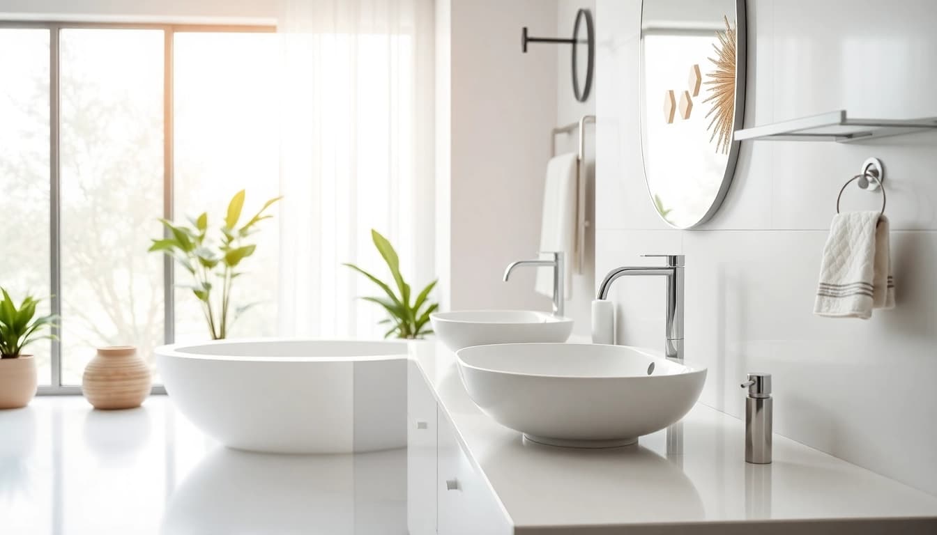 Präsentation von sonni sanitär Produkten in einem eleganten Badezimmer-Setup mit modernen Armaturen.