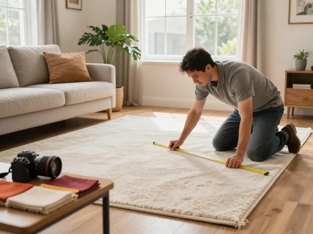 Experience home carpet fitting services with our expert installer in a cozy living room.