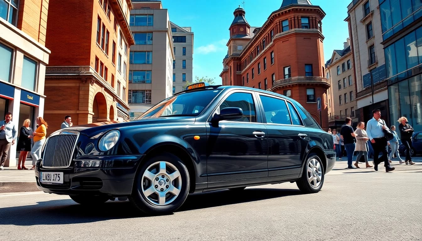 Efficient West Bridgford Taxi parked stylishly in an urban environment.