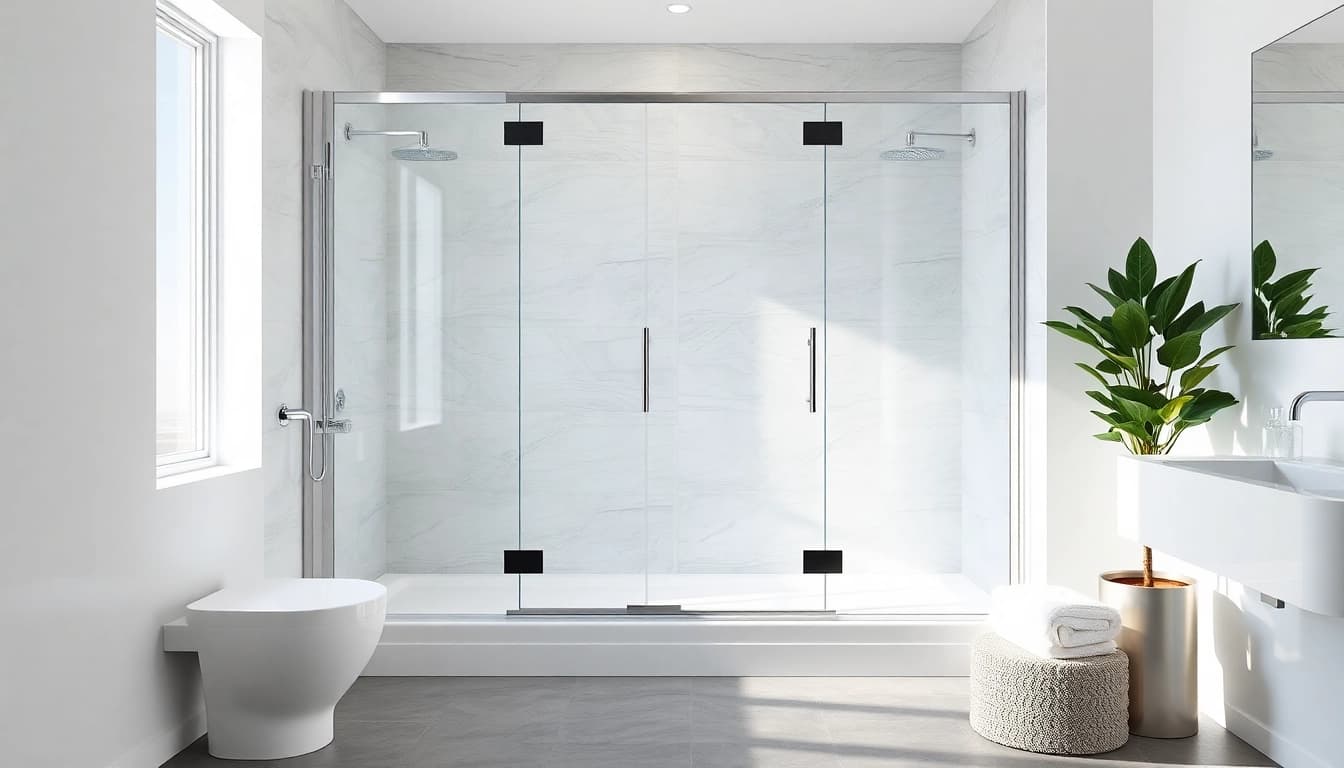 Enhance your space with this corner shower screen frameless made of sleek glass and elegant chrome.