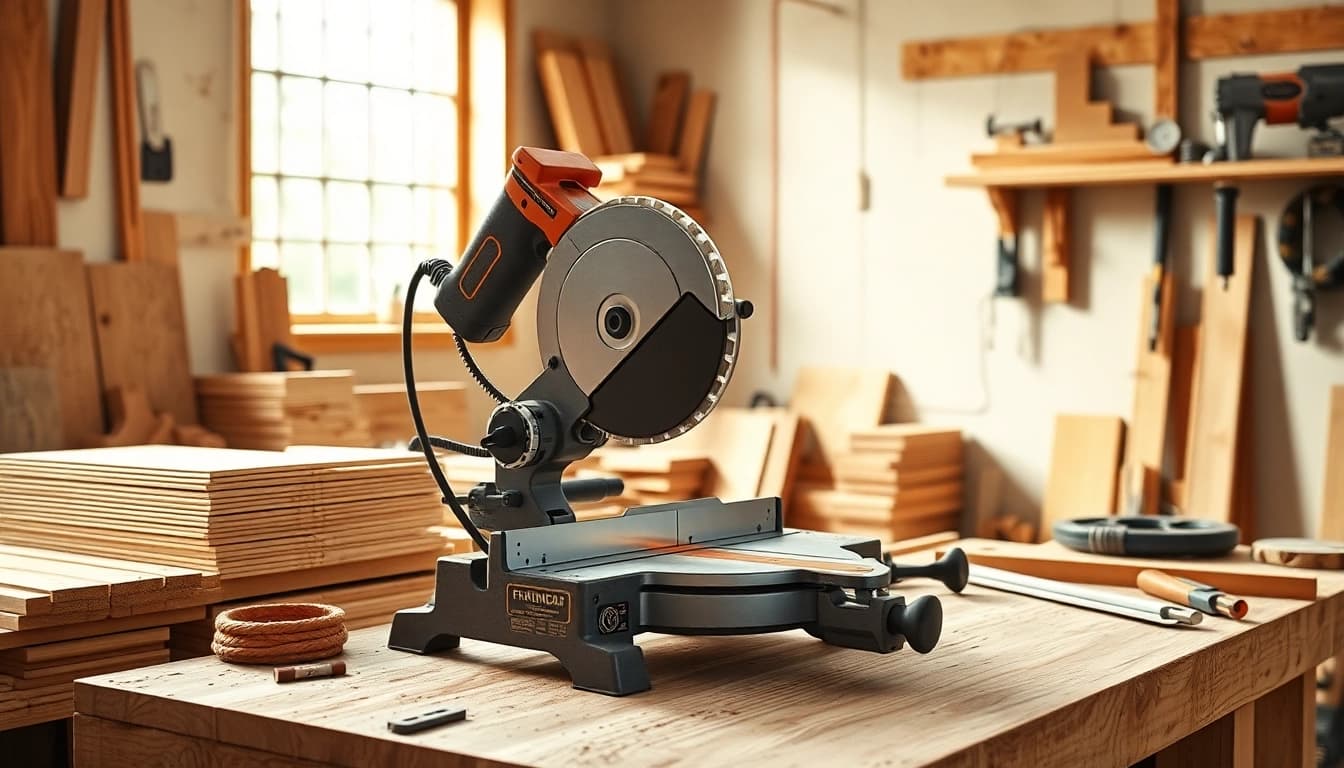A craftsman confidently uses a hand mitre saw for precise cuts, showcasing the saw's design and functionality in a workshop.
