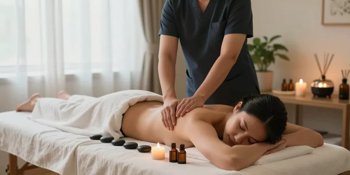 Tranquil scene of 작전동출장마사지 therapy with a skilled therapist providing a soothing massage.