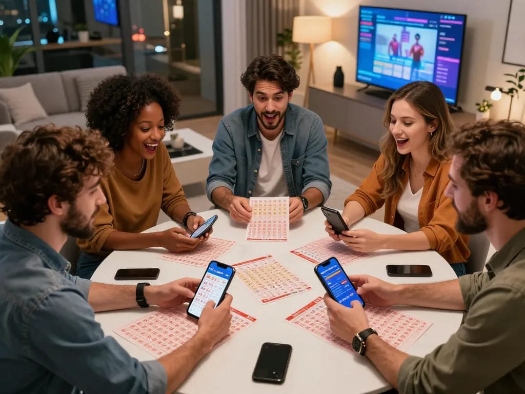 Enthusiastic group discussing top 10 trang đánh đề online strategies in a modern living room.