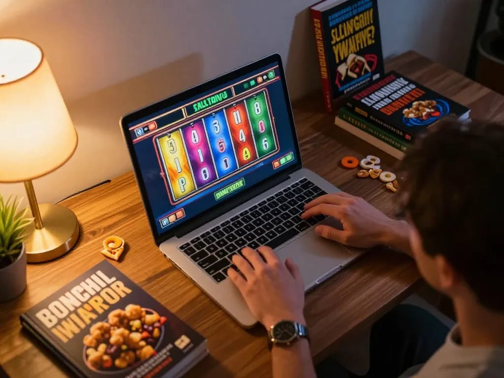 Engaging online gaming scene with g28 slot games on a laptop showcasing colorful reels and potential wins.