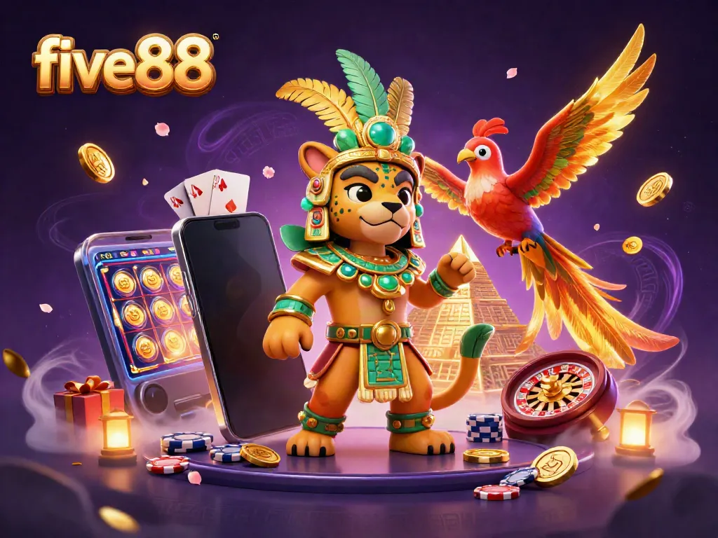 Experience vibrant gameplay with five88 featuring a glowing jaguar priest surrounded by casino excitement.