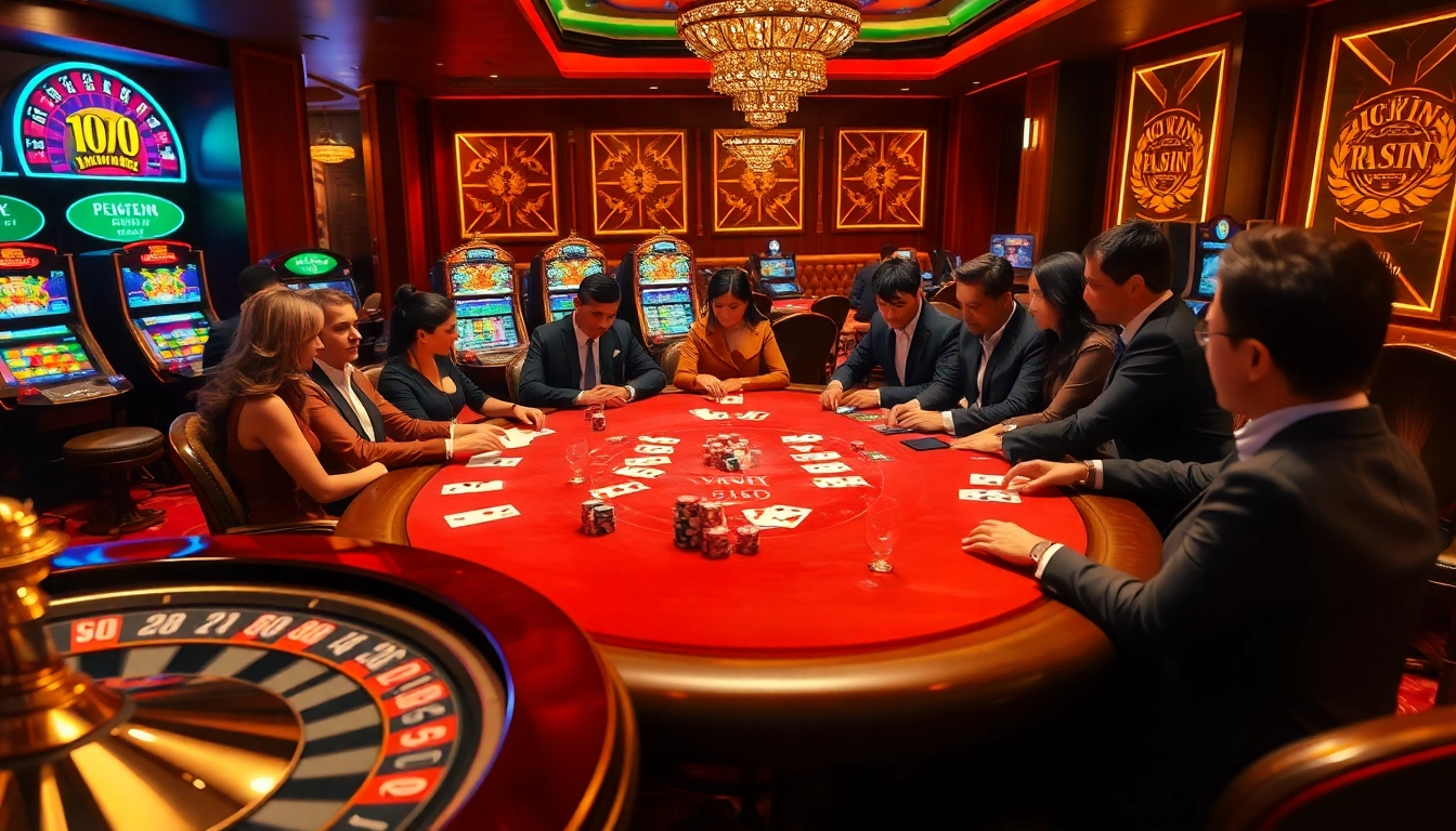 Engage in high-stakes poker with KKWIN LINK, showcasing vibrant chips and cards at a luxurious casino.