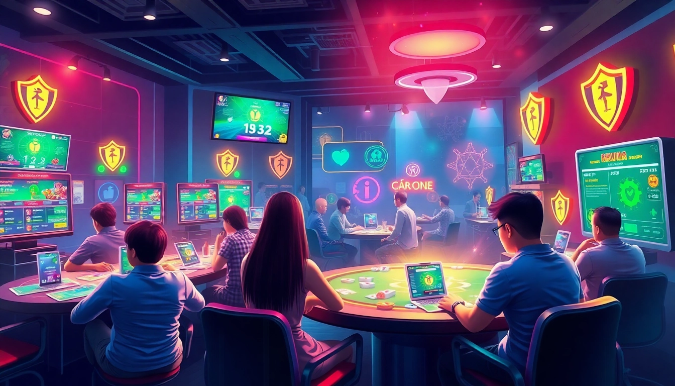 Players enjoying exciting online card games at gamebaidoithuong.com.vc with vibrant graphics and atmosphere.