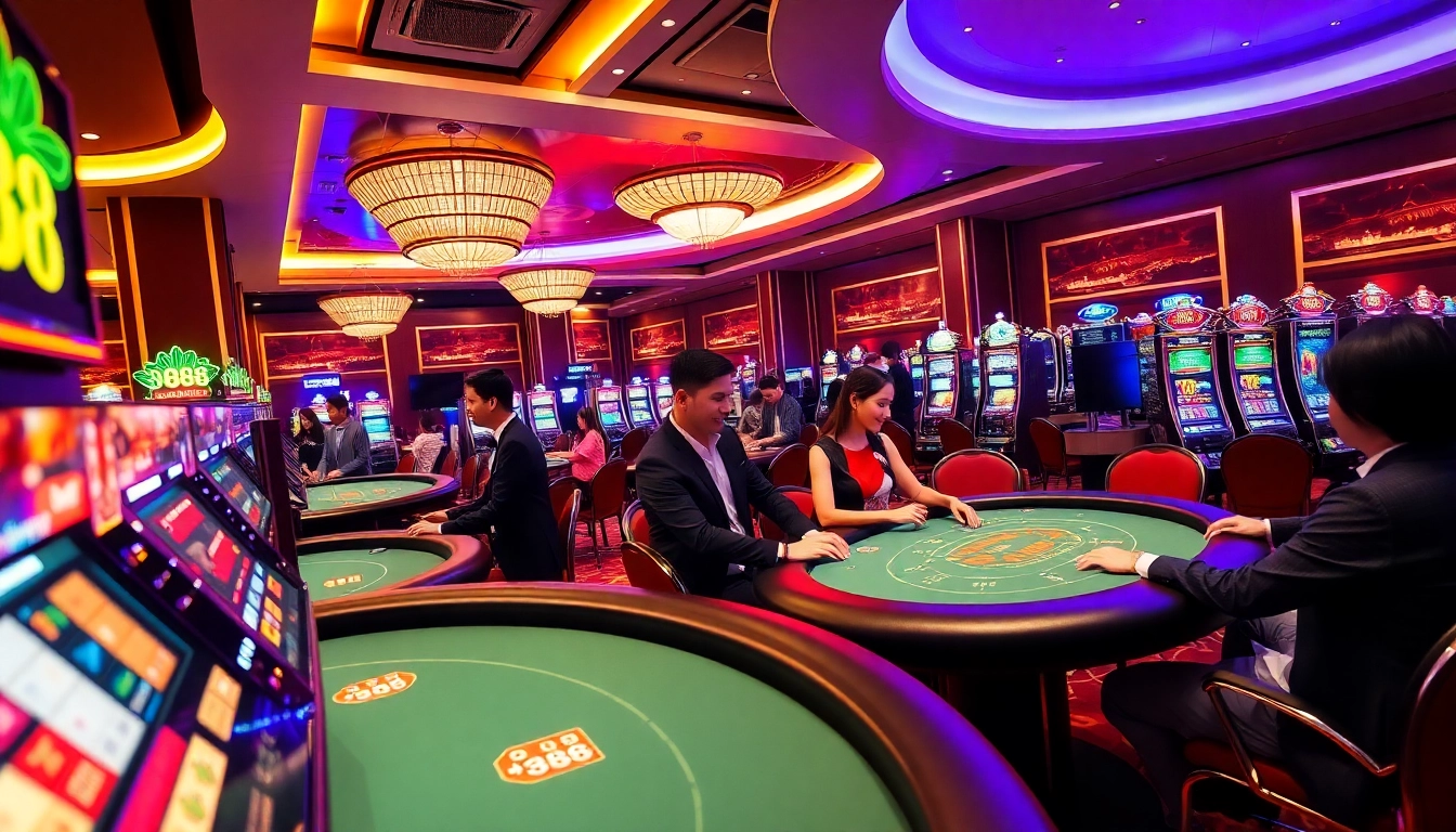 Experience the thrill of gaming at W88.nyc's vibrant casino environment with Baccarat and Blackjack tables.