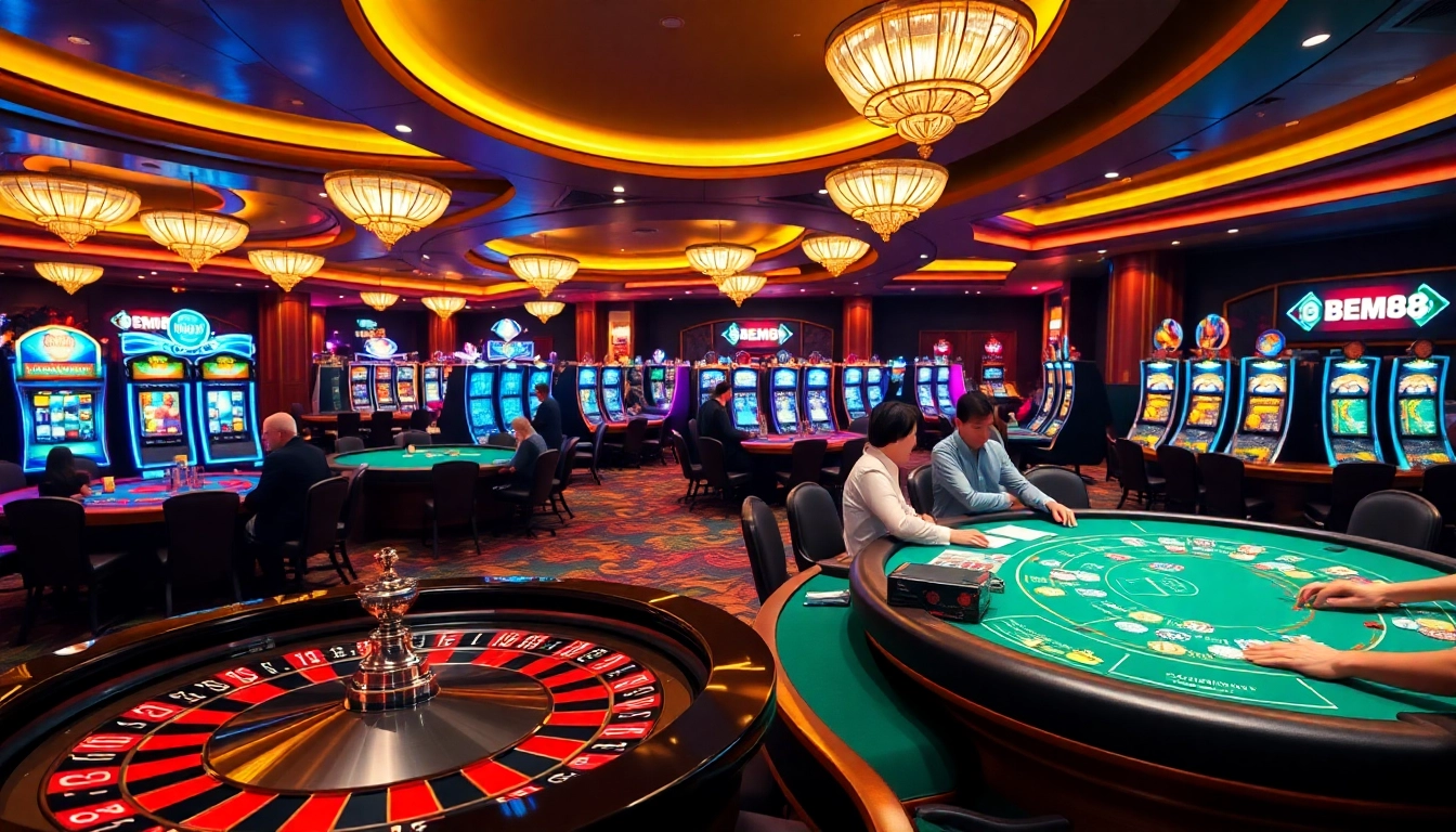 BEM88 players enjoying a thrilling poker game in a luxury casino setting.